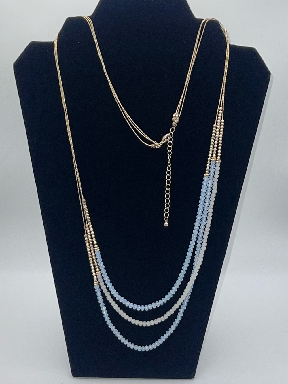 H&M Gold-Tone Layered Necklace with Pale Blue Beads